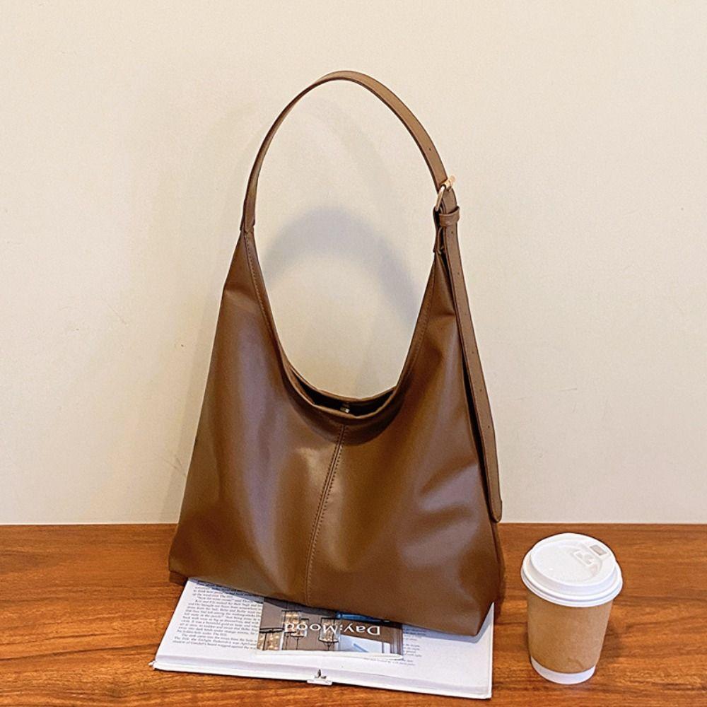 Retro Commute Shoulder Bag Solid Color Women's Underarm Bag Temperament Pu Leather Tote Bag  Girls