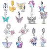 Exquisite Charms Bead 925 Silver Spring Colorful Butterflies Fit Bangle Bracelet Necklace DIY Jewelry