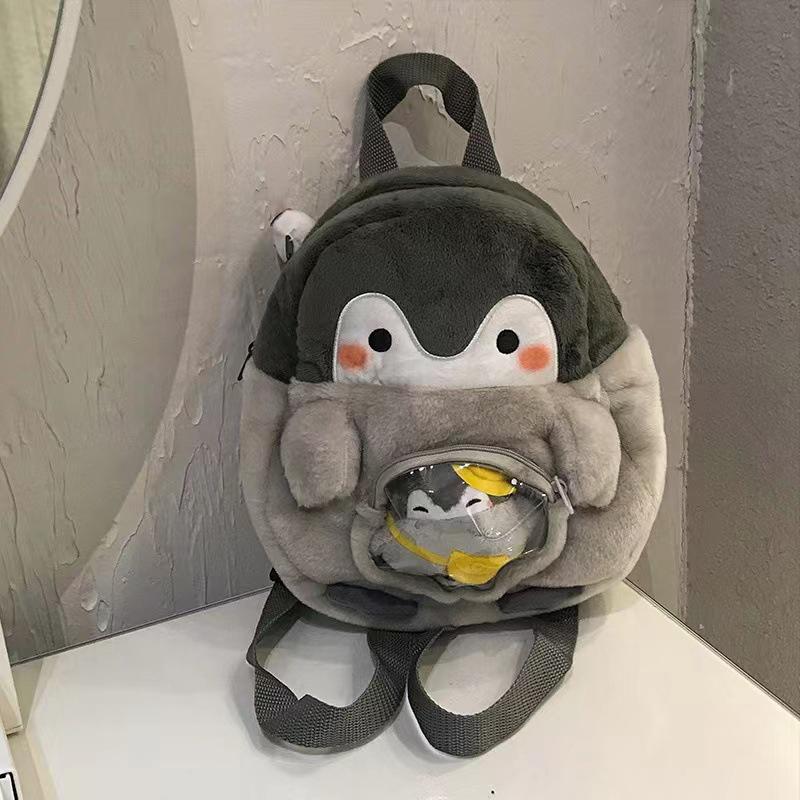 Geantă din catifea pentru femei Rucsac cu desene animate cu pinguini Geantă pentru păpuși de pluș Mini geantă de cărți drăguță Geantă ocazională versatilă Cadou Mini pinguini