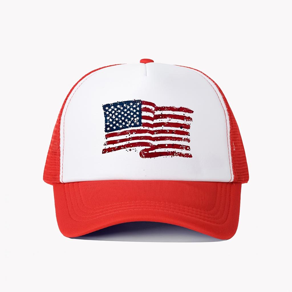 Distressed American Flag Trucker Hat Breathable Mesh Baseball Cap Outdoor Adjustable Golf Cap Unisex