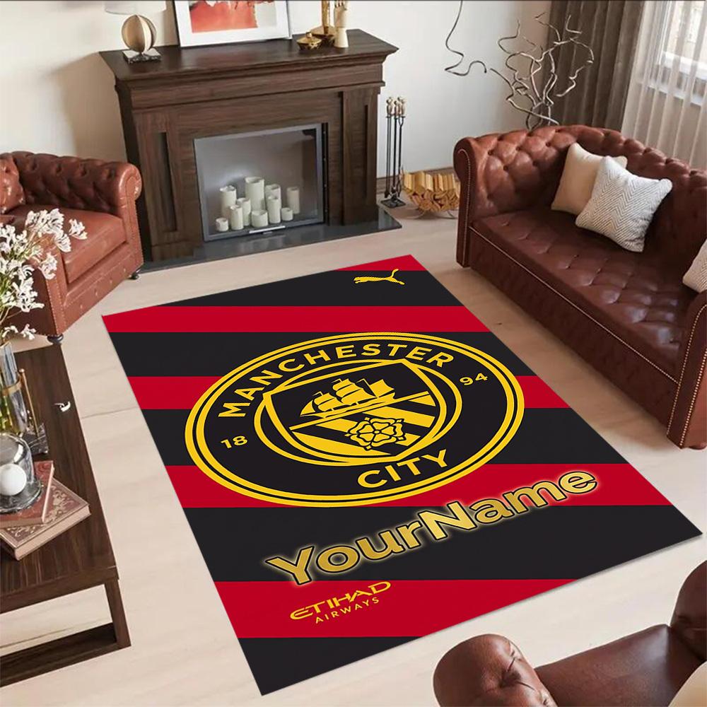 Manchester City Personalized Text Area Rug Perfect for Balcony Playrooms Study Room Kitchen Antislip Carpet Decorate Offices Gift for Festivals