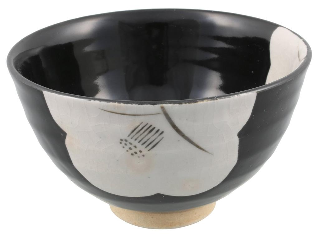 Seto Ware Goshun Kiln Rice Bowl/tea Bowl, Large, Approximately 12cm Diameter, Tenmoku Camellia (black), Made In Japan, 127-0035