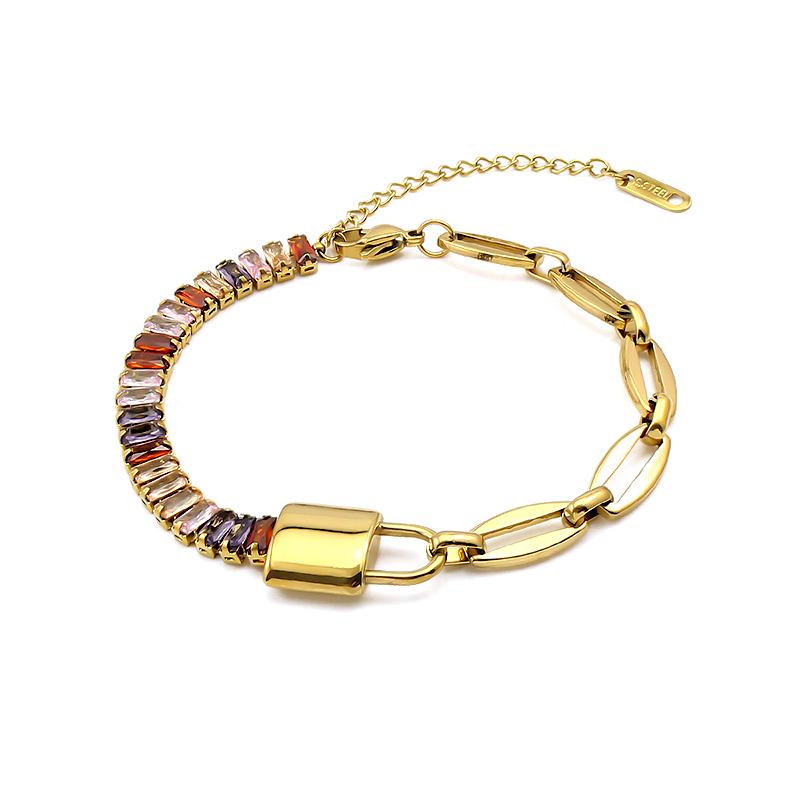 

New Women s Heart-Shaped Lock Fashion Bracelet Waterproof Stainless Steel Silver Gold-Plated Zircon Individual Stylish