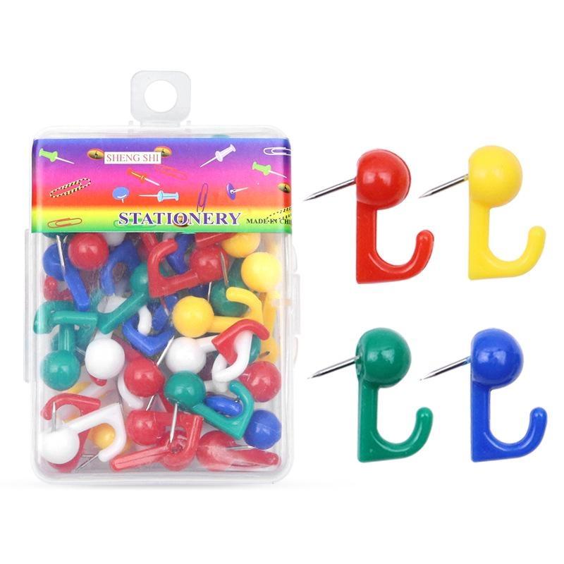 50Pcs Plastic Metal Crochet Black White Cork Thumbtack Hooks Decorative Thumb Tacks Hook Back Push Pins Hook for Cork Board