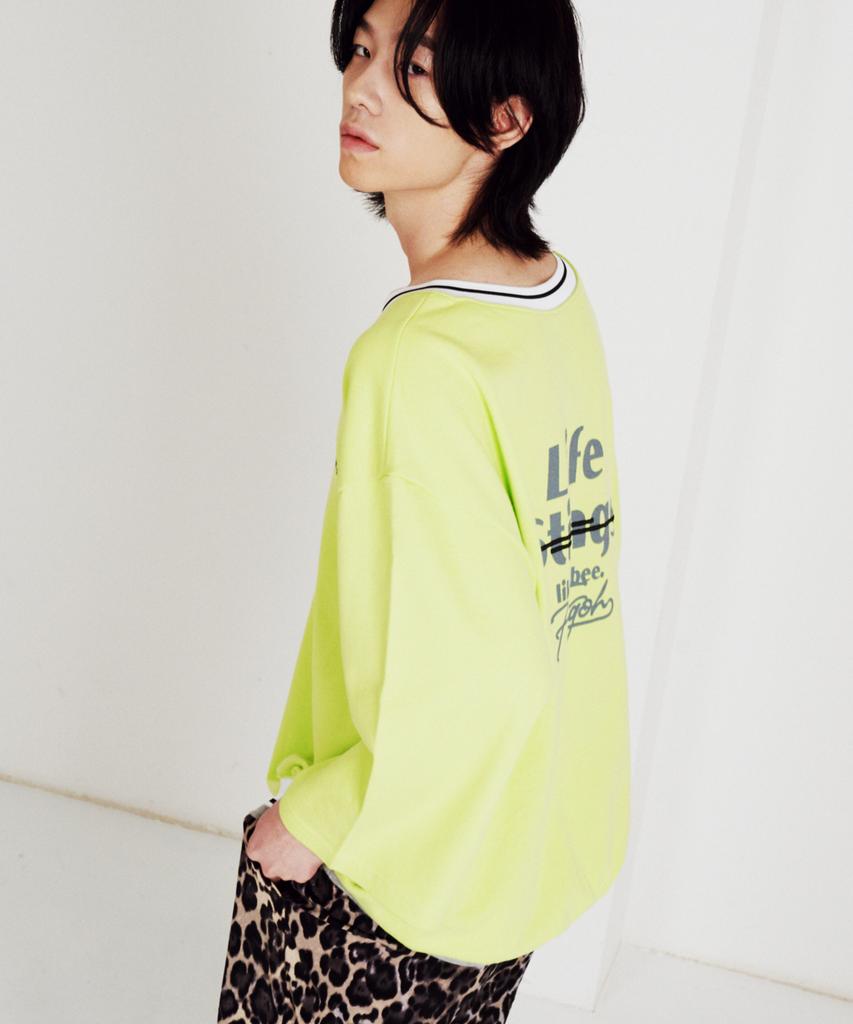 FANGOH St-3/4 Sleeve Slit V-Neck Sweatshirt Lime