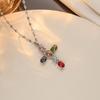 New Copper Micro Zirconia Necklace Multi-coloured Cross Pendant Hip Hop Necklace Collar Bone Chain Women's Necklace