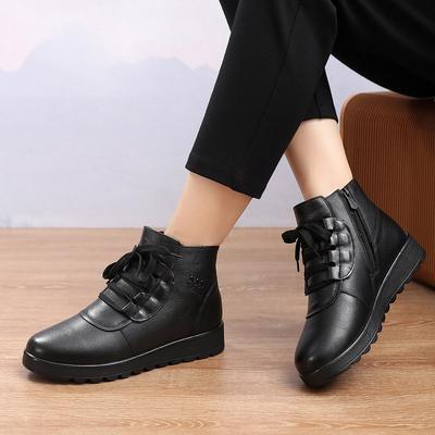 Chaussures d'hiver de haute qualité en cuir véritable à lacets, bottines légères pour femmes, bottes de neige épaisses et chaudes en peluche