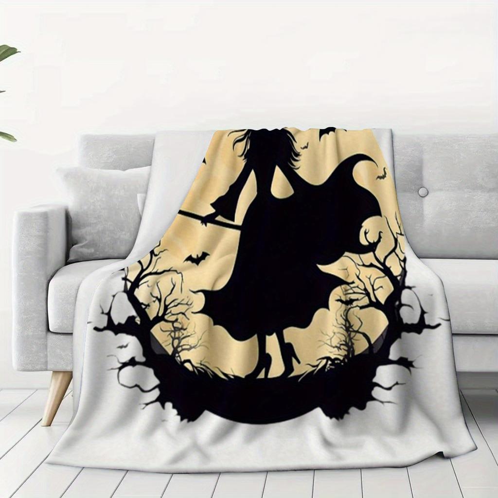 Spooky Halloween Throw Blanket for Adults - Cozy Flannel with Witch & Bats Design, Perfect for Home Decor & Gift Giving, Machine