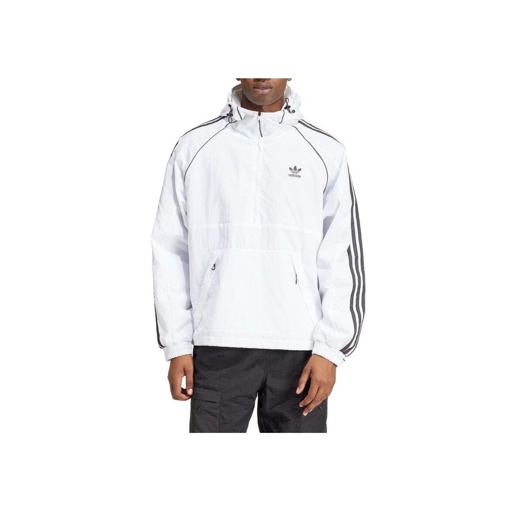 Adidas Originals Logo Print Zip-Up Hooded Long Sleeve Windbreaker Men Outerwear White IZ3285