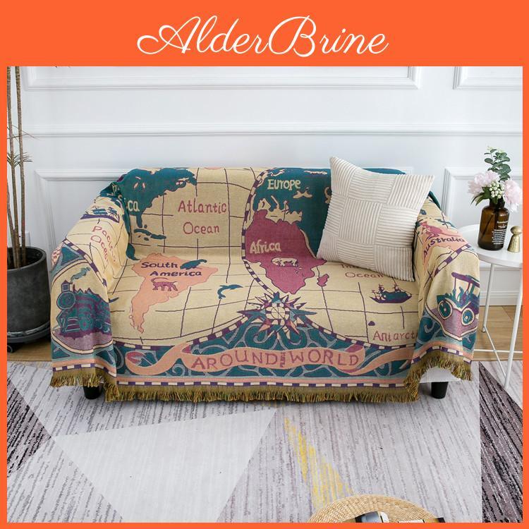 Fourseason Suitable Thickened Doublesided Countryside Sofa Cushion Map Sofa Cover Camping Blanket