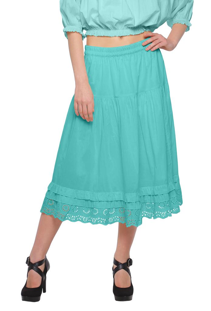 Moomaya Solid Skirts For Women Knee Length Cotton Flared Girls Skirt