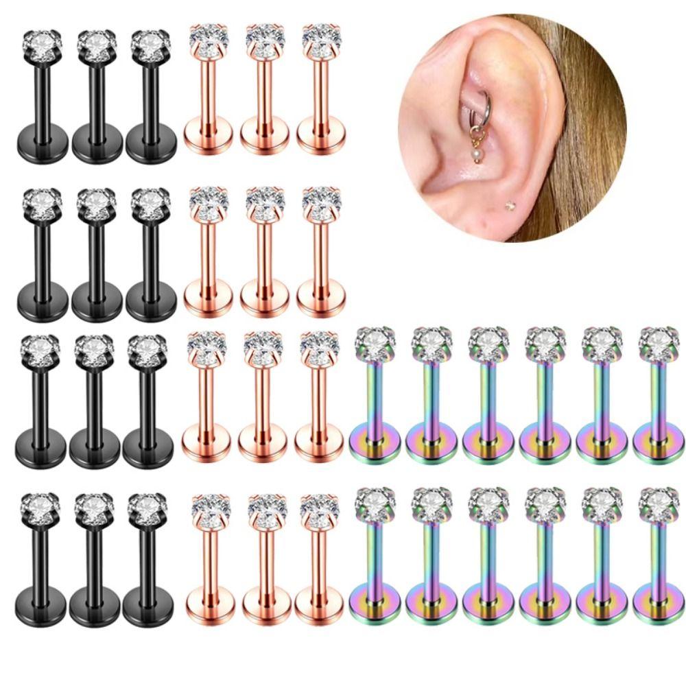 12Pcs Internally Threaded Stainless Steel Ear Studs Prevent Allergy Body Jewelry Helix Piercing