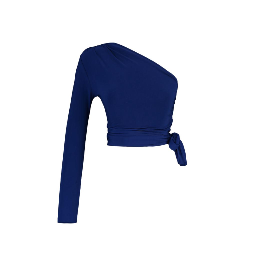 Claret Red Slim Tie Detailed Single Sleeve Crop Stretchy Knitted Blouse Twoaw23bz00094