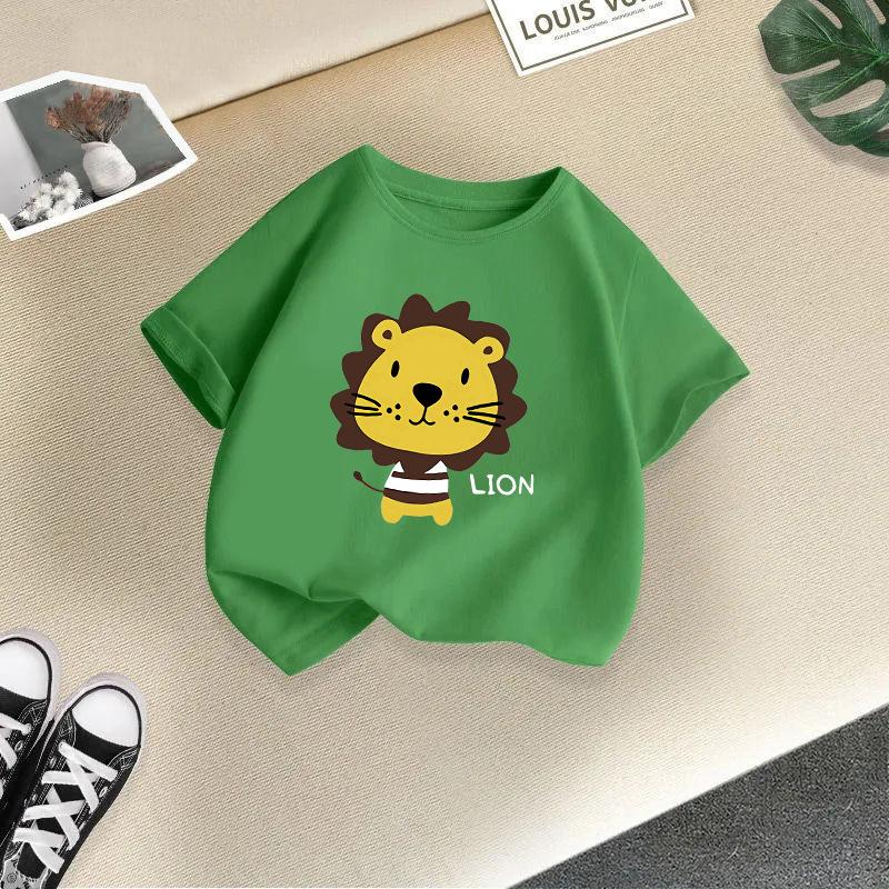Children T-shirt Cute Animals Printed Kids 100% Cotton Tops 2-13Y Loose-fit Casual O-Neck Short-sleeve T-shirt