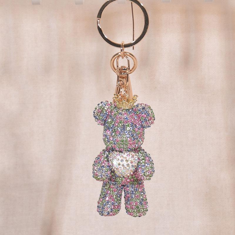 High Quality Rhinestone Animal Keychain Leather Strap Care Bear Pendant Fancy Rhinestone Bear Animal Keychain Bag Pendant