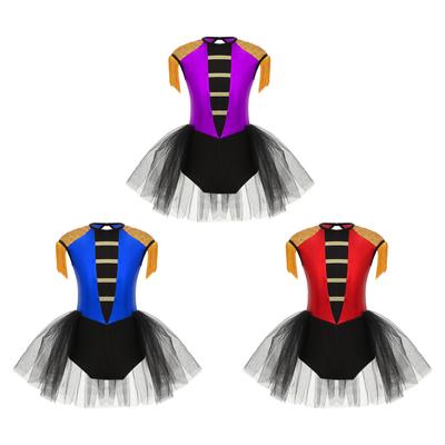 Flickor Cirkus Ringmästare Kostym Ärmlös Paljetter Jumpsuit Tofsar Öppen Rygg Kort Unitard Dansuppträdandekläder