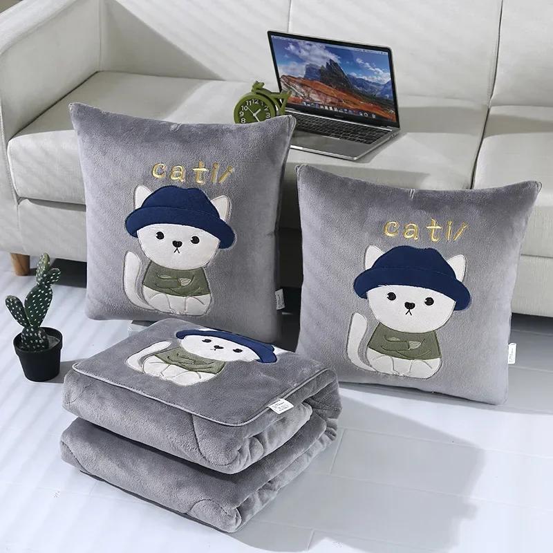 2025 thickened sticker embroidered cartoon double-sided velvet throw pillow quilt dual-purpose lunch break pillow winter quilt 40x40cm 1pcs