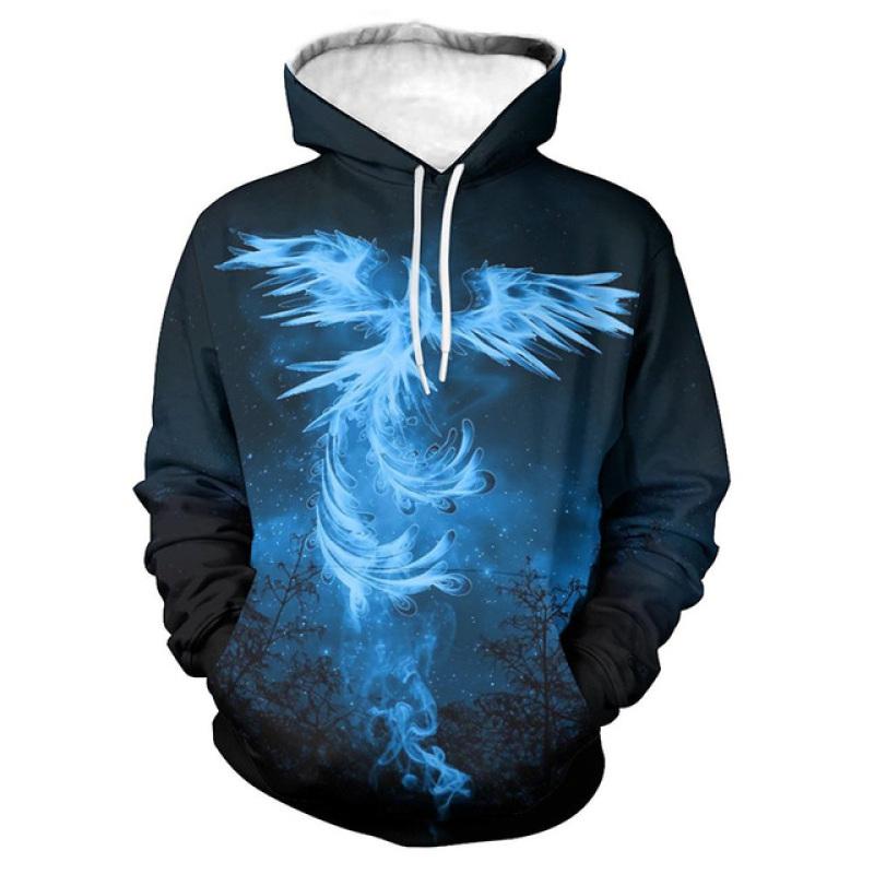 

Весна-Осень с рисунком птицы Феникс для женщин и мужчин толстовка с капюшоном с 3D графикой новинка пуловер с длинными рукавами куртки с карманами S-5XL S