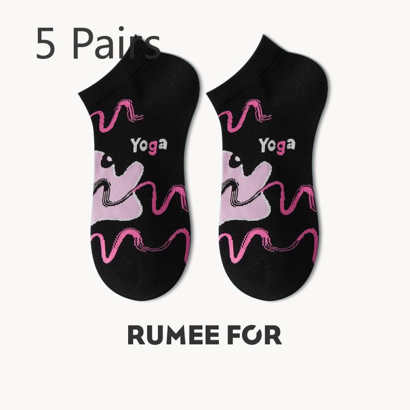 5 Pairs of Female Summer Thin Deodorant Sweat Absorbing Lovely Breathable Shallow Mouth Cartoon Boat Socks