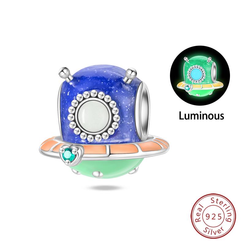 100% Copper Luminous Rabbit Astronaut Planet Spaceship Charms Beads Fit Diy Original Bracelets Necklace Jewelry