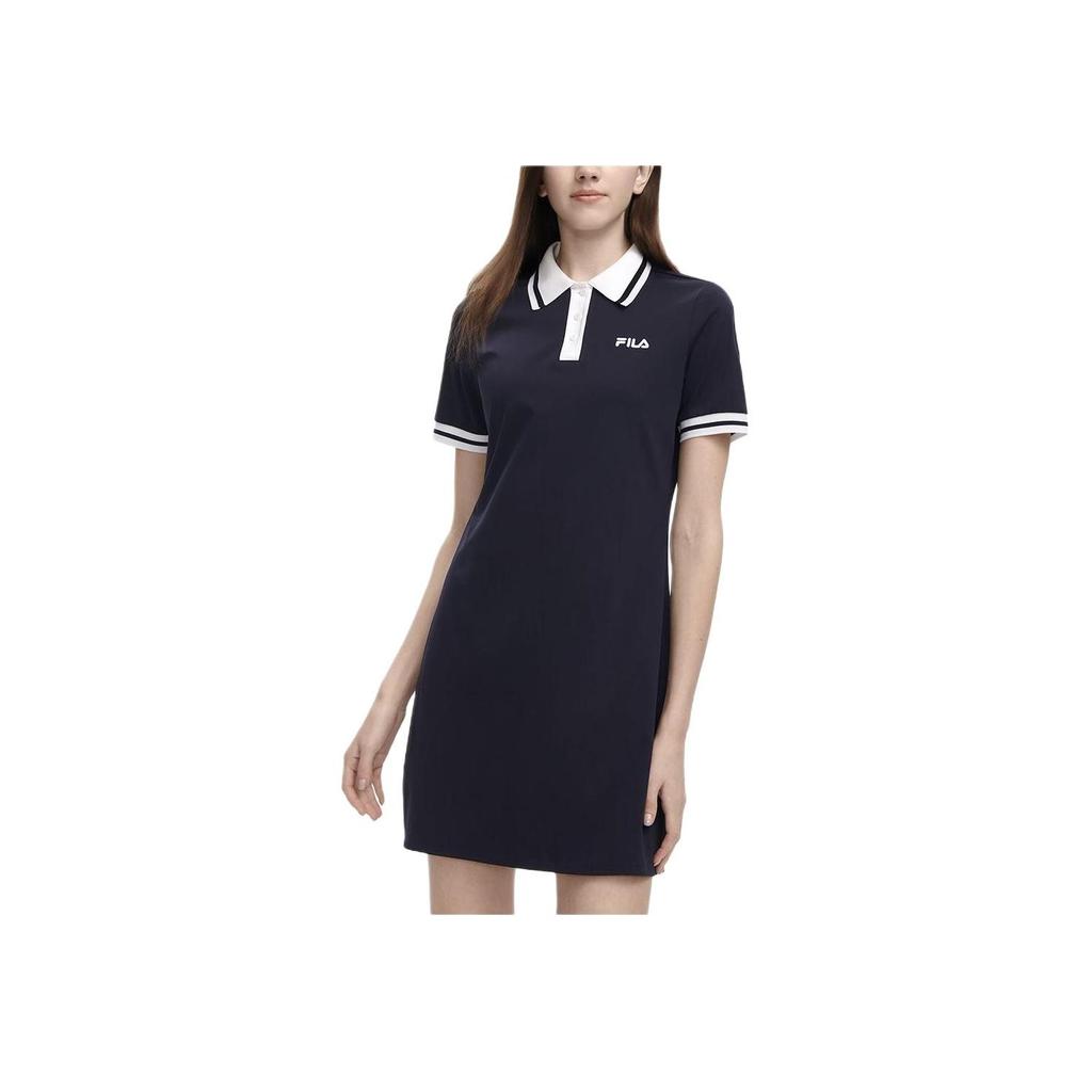 Fila Letter Stripe Fashion Casual Polo Dress Women Dresses Legendary-Blue F11W329302ANV