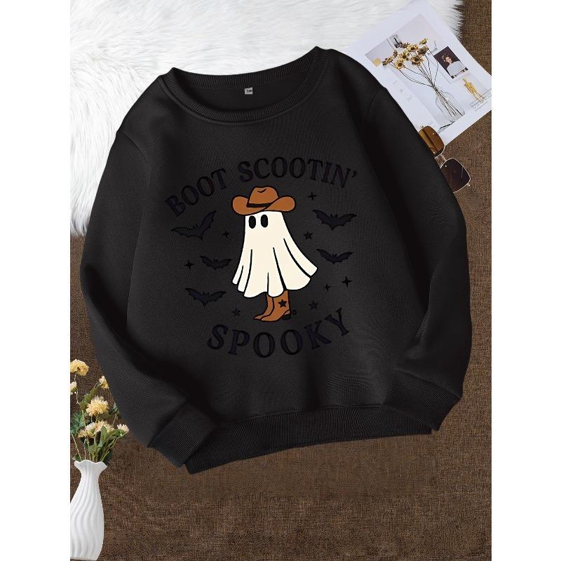 Girls' Stylish Round-Neck Sweatshirt, Casual Print Top