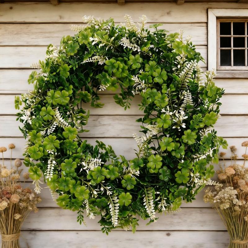 Elegant Shamrocks Wreath Featurings Four Clovers And Green Foliages . 's Celebrations Indoor Use