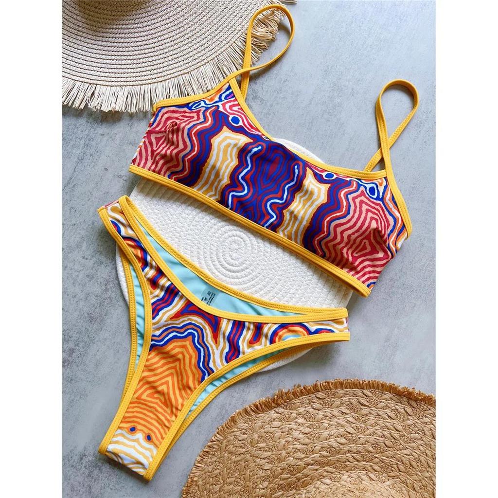 Bikini Brasiliano Sexy Stampato a Taglio Alto Gamba Femminile Costume da Bagno Donna Costume da Bagno Due Pezzi Set Bikini Costumista Costume da Bagno Swim