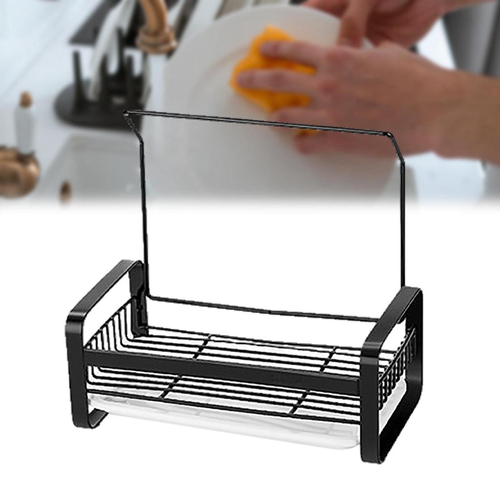 Kitchen Sink Sponge Holder, Dishcloth with Drain Tray ,Stainless Bracket Organizer Rack