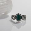 Vintage Thai Silver Egg Surface Colored Treasure Ring S925 Sterling Silver Inlaid With Natural Malachite Flowers Light Luxury Ring Women