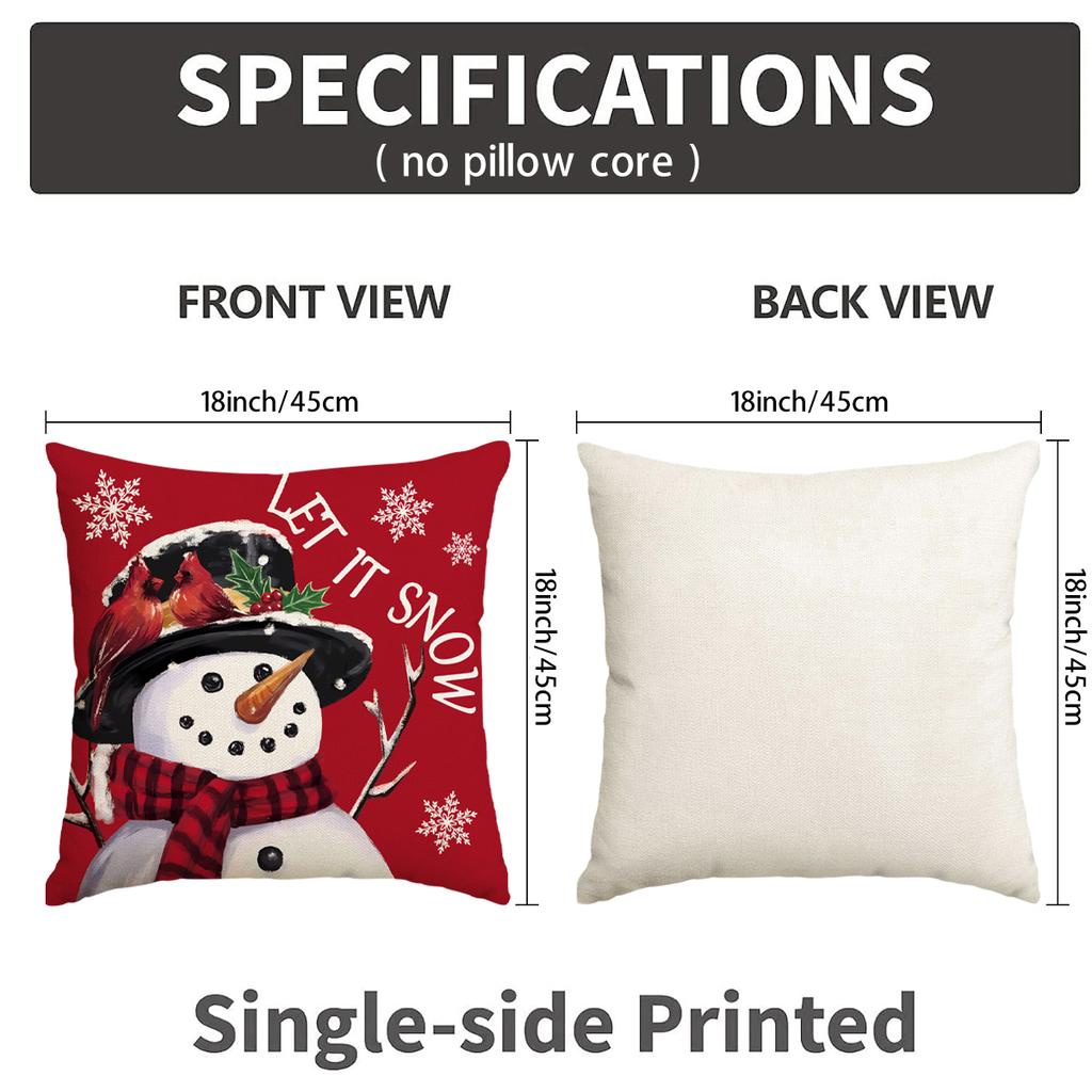 1 \ 4pcs Christmas Pillow Cover Snowman, Elderly, Printed Pattern Cushion Cover, Suitable for Room Living Room, (No Pillow Core)