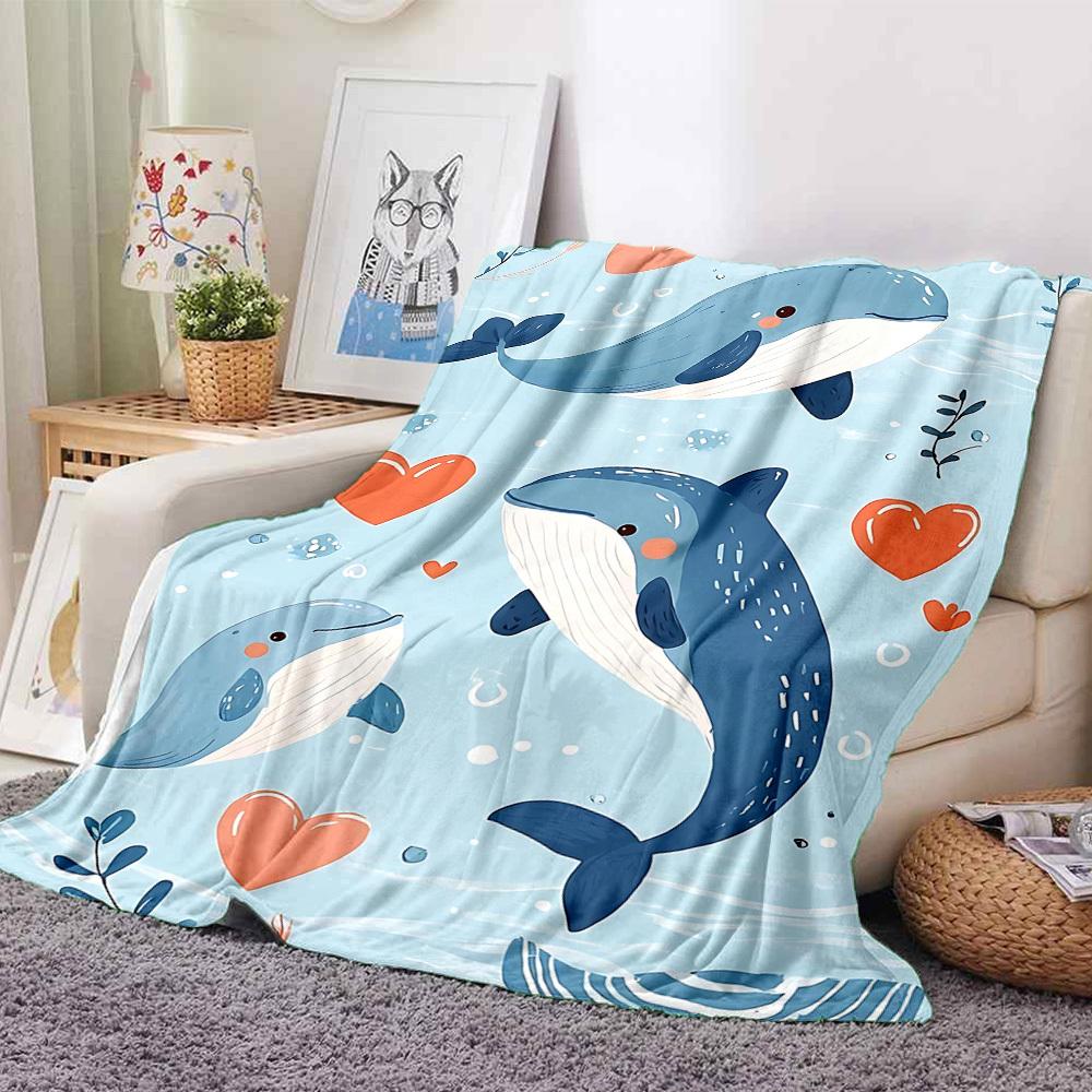 1pc Whale Love Print Blanket   Lightweight Flannel Throw Blanket For Sofa, Bed, Living Room, Office, Outdoor Travel, Camping