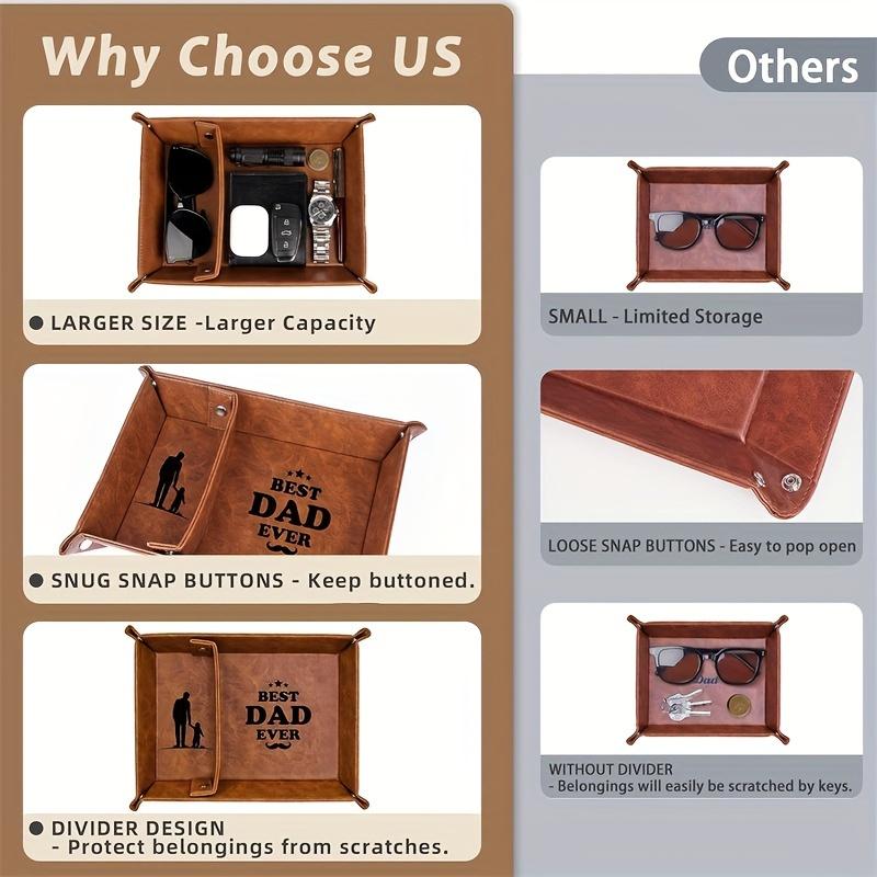 Vintage Faux Leather Storage Tray-Foldable&Portable Organizer for Watches,Desk & Drawer Organizer for Home Storage