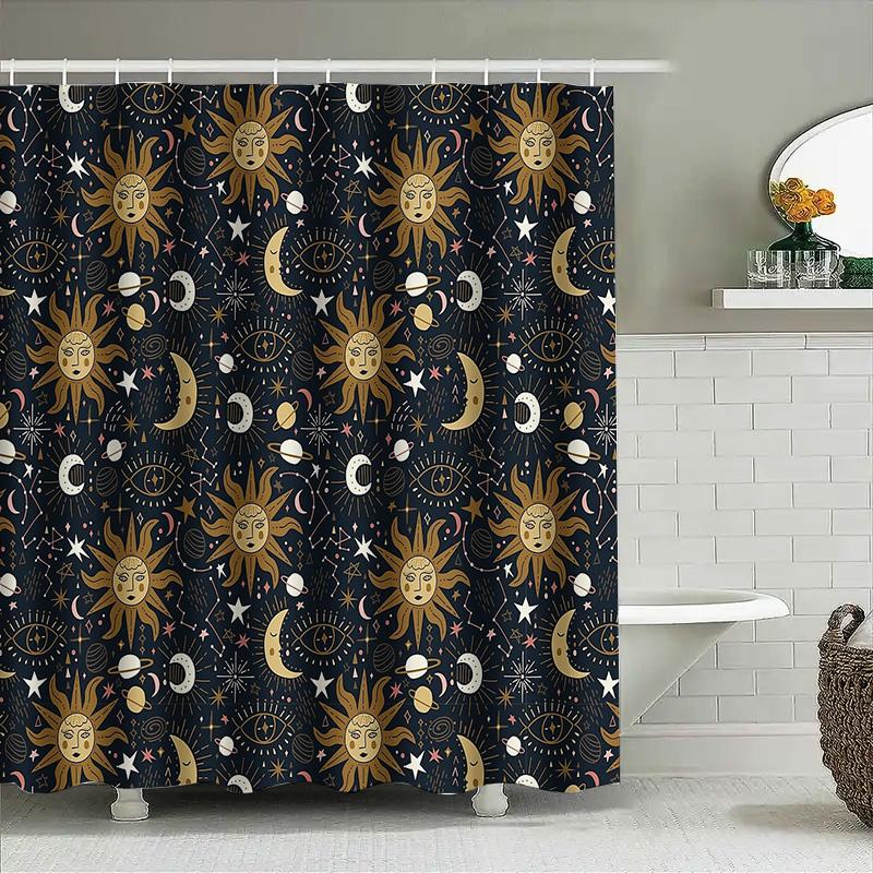 Boho Duschvorhang Himmlisches Dekor Mond Sterne Hexen Ästhetik Wandteppich Badezimmer Set Vintage Mystische Heimdekoration Wandbehang