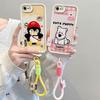 KEYSION Cartoon Cute Plush Embroidery Case for iPhone SE 2020 2022 with Lanyard Shockproof Phone Cover for iPhone 8 7 6s Plus