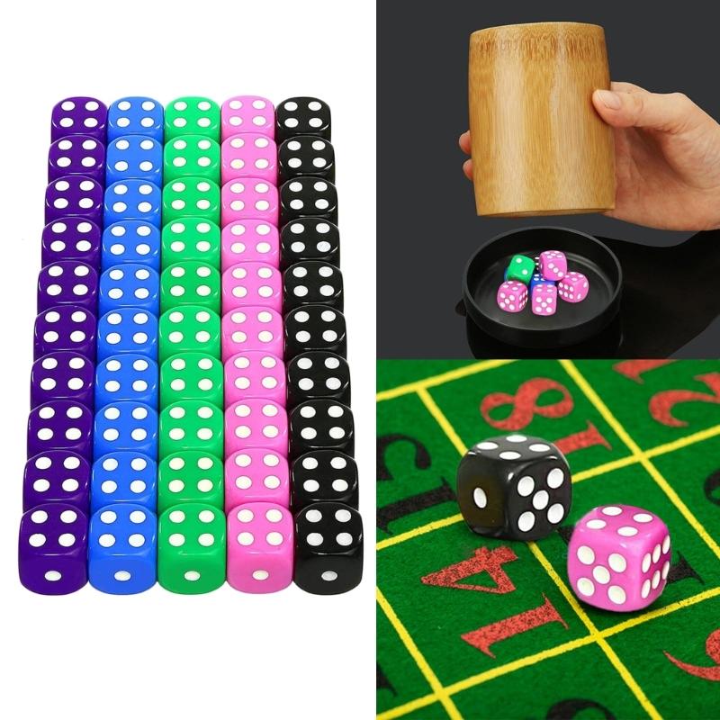 50 Pcs Acrylic 6 Sided Round Corner Dices for Table Game, Classroom Teaching