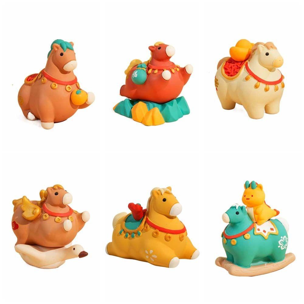 Kawaii Cute Pony Ornament Horse Mascot Resin Zodiac Horse Figurines Chinese Style New Year Gift Horse Year Dolls Home Decoration