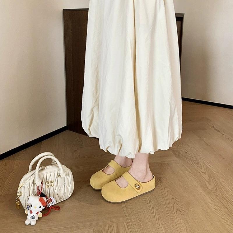 

5.5Cm small golden beans~ Imported calf velvet inner height increase thick bottom Mary Jane female half drag 35 червоний