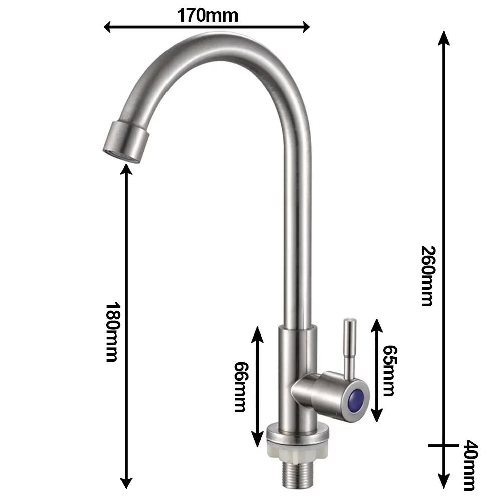 Kitchen Faucet Stainless Steel Water Tap Single Cold Rotation Deck Mounted Single Lever Bathroom Kitchen Sink Faucet