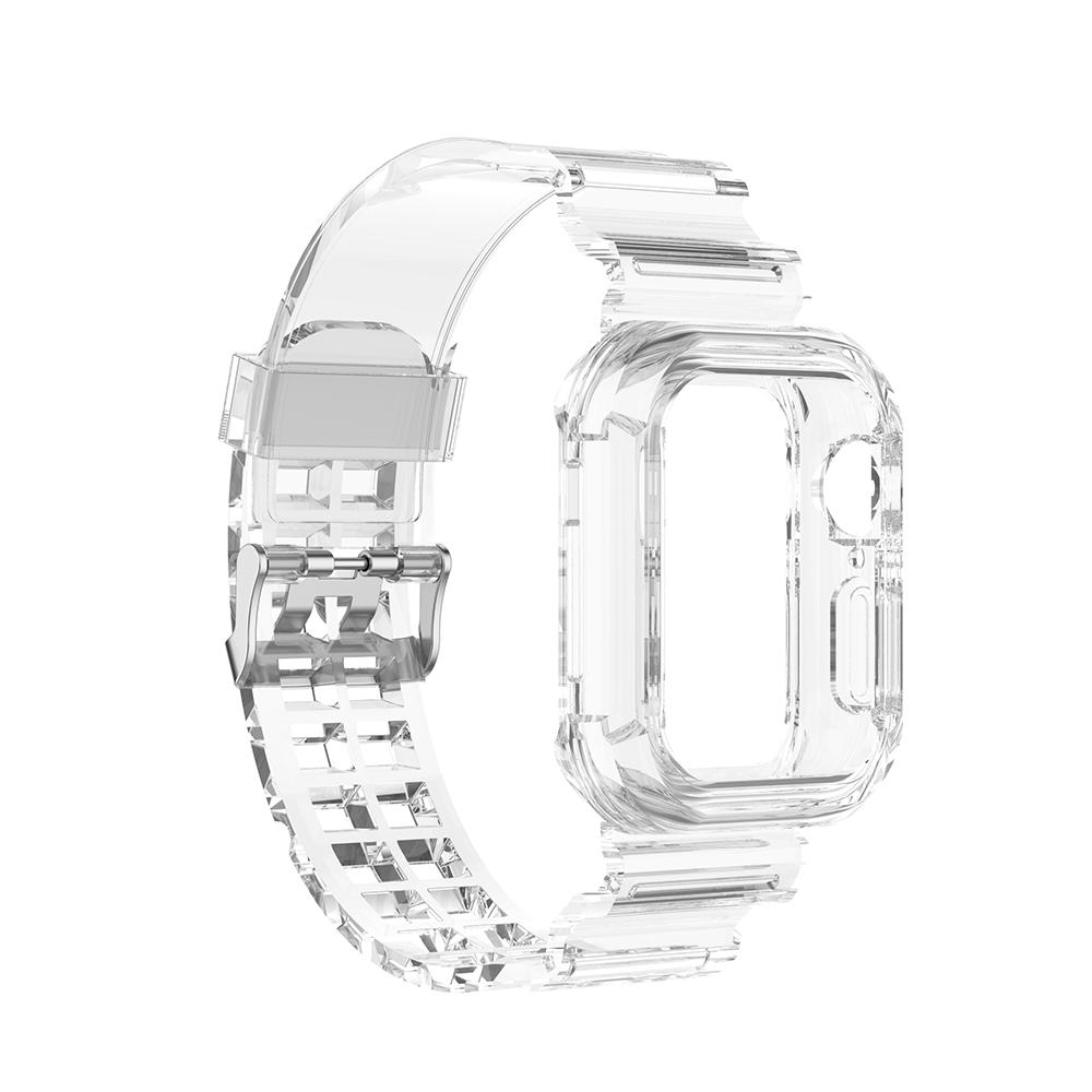 Clear Band + Case For Apple Watch Series 9 Ultra 2 8 7 6 SE 5 4 45mm 44mm 42mm 41mm Transparent Strap for Mi Band 7 6 5