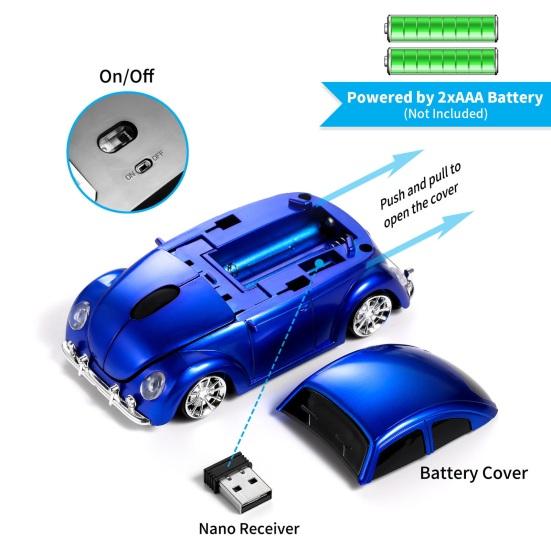 Cartoon Mini Car Wireless Mouse Ergonomics Cozy Grip 1000 DPI Plug-Play Mute Optical Mouse Battery Powered Laptop Tablet Mouse