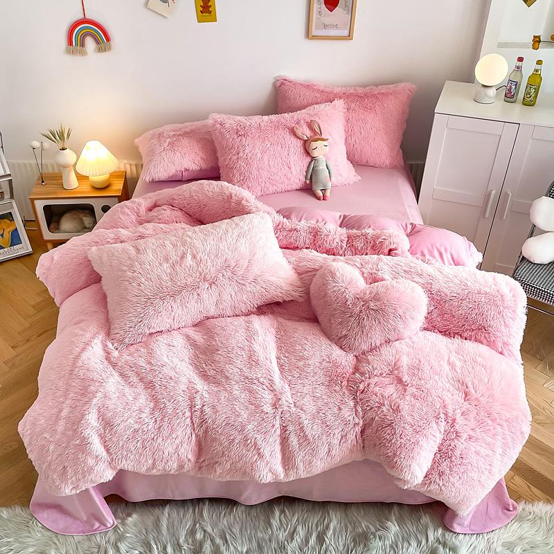 Comforter 3/4Pcs Warm Bedding Set Mink Velvet Shaggy Super Soft Coral Fleece Bed Sheet S
