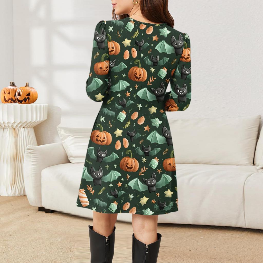 Damen Langarmkleid Herbst Freizeit T-Shirt Lockere Passform Plissiertes Vorderteil Kleider mit Taschen