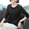 WTEMPO Women's O-neck Spring Summer Embroidered Mixed Cotton Shirts Large Size Solid Color Long Sleeve Loose Fitting Casual Tops