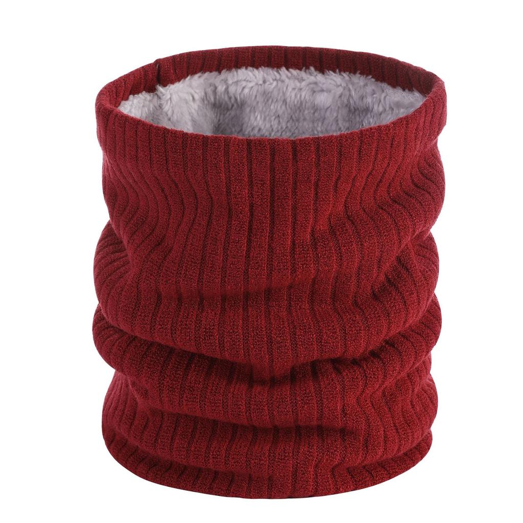 Double-layer Velvet Thickened Warm Neck Cover, Solid Color Wool Single-circle Knitted Scarf, Autumn and Winter Versatile Scarf for Men and Women
