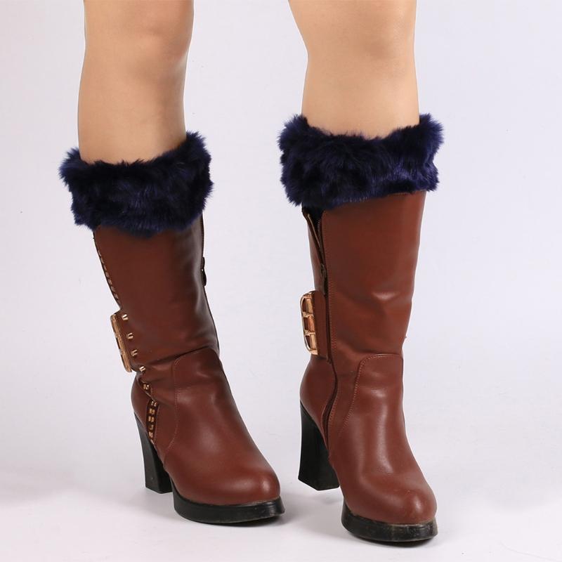 Short Women Boot Cuffs Socks Topper Gaiters with Plush Trim Winter Ribbed Knitted Solid Color Elastic Leg Warmers Gifts