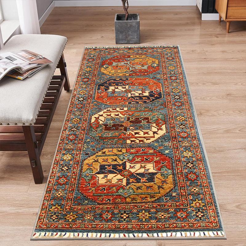 Boho Geometric Print Runner Rug Retro Ethnic Style Home Use Entryway Hallway Long Strip Carpet Absorbent Non-slip Persian Mat