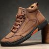 Plus-size Men's Leather Boots, Fashionable Flat Lace-up Martin Boots, Outdoor High-top Shoes