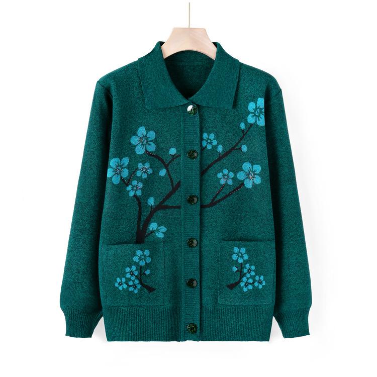 Sweater Jacket Women's Autumn Mom Knitted Sweater Cardigan Top Grandma Casual Lapel