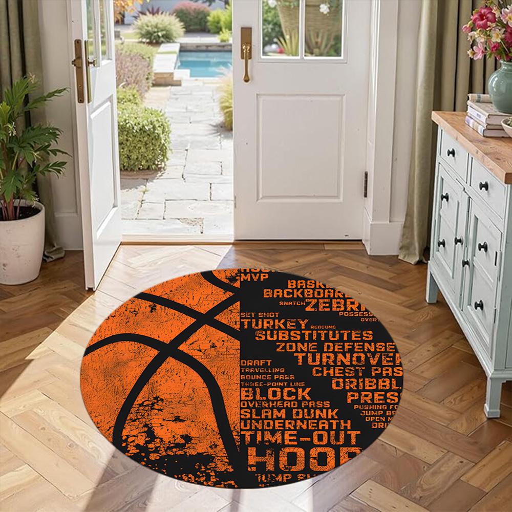 Basketball Runde Bodenmatte Design für Balkon Spielzimmer Wohnheim Eingangsbereich Rutschfeste Runde Teppich Anime Büro Dekoration